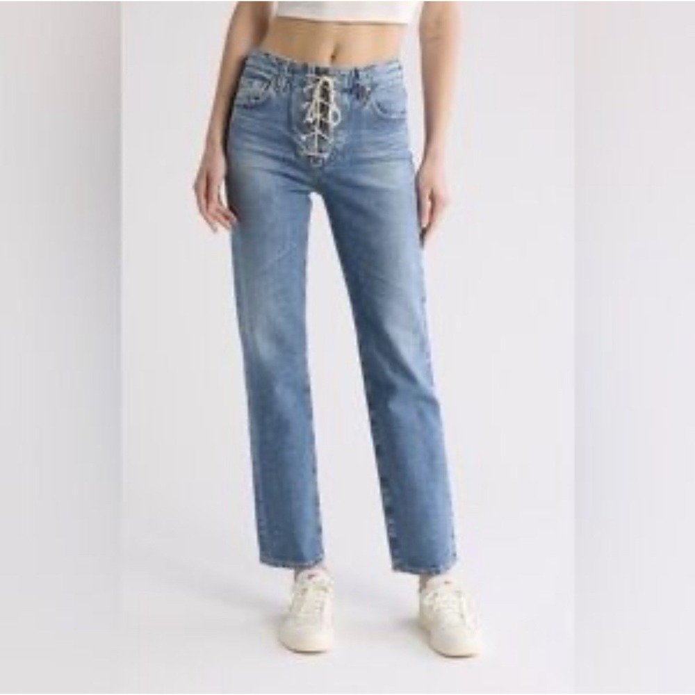 Strom Jeans Corset Lace Up Front Medium Wash Zip Side Flare Size 27